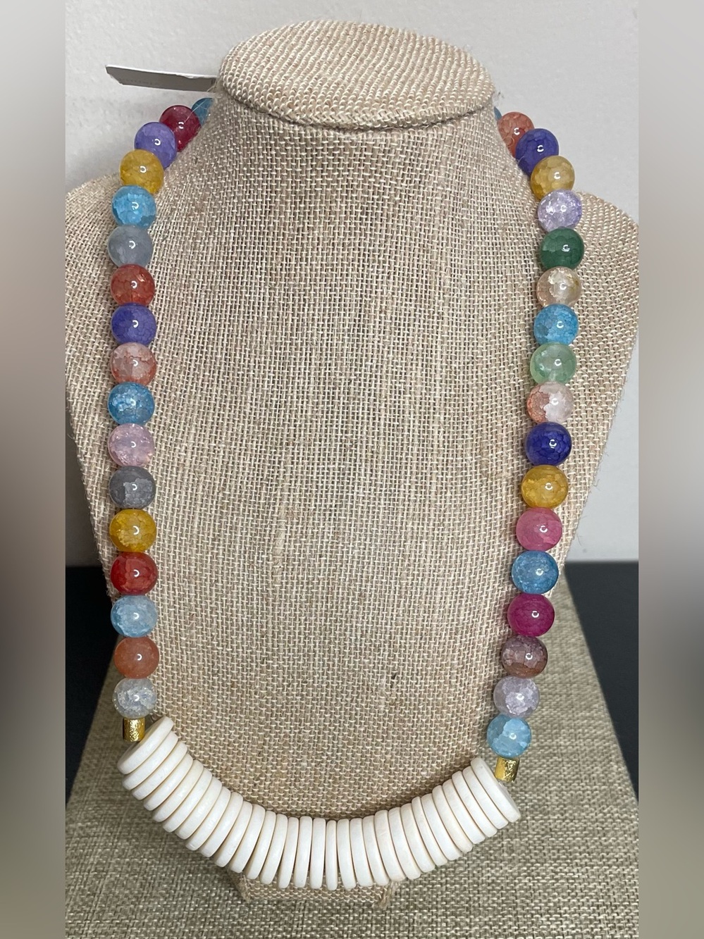 Multicolored Gemstone Bead Coconut Wood Necklace
